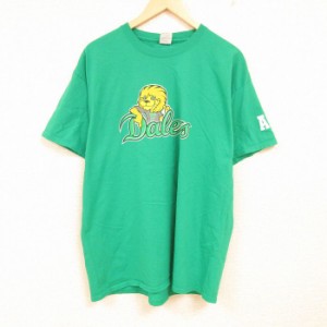 古着 半袖 Tシャツ メンズ DALERS ライオン 大きいサイズ コットン クルーネック 緑 グリーン XLサイズ 中古 中古 古着