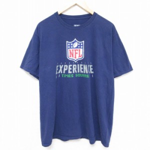 古着 半袖 Tシャツ メンズ NFL タイムズスクエア コットン クルーネック 紺 ネイビー アメフト スーパーボウル XLサイズ 中古 中古 古着