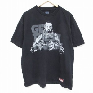 古着 半袖 Tシャツ メンズ ワールドプロレスリング コットン クルーネック 黒 ブラック XLサイズ 中古 中古 古着