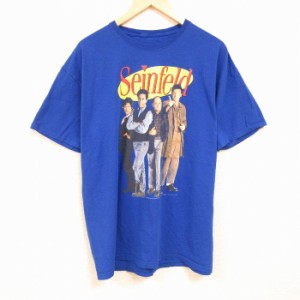 古着 半袖 Tシャツ メンズ ドラマ となりのサインフェルド クルーネック 青 ブルー XLサイズ 中古 中古 古着