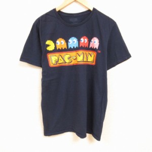 古着 半袖 Tシャツ メンズ ゲーム バンダイナムコ パックマン コットン クルーネック 紺 ネイビー spe XLサイズ 中古 中古 古着