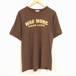 古着 半袖 Tシャツ メンズ WAG MORE BARK LESS コットン クルーネック 茶 ブラウン XLサイズ 中古 中古 古着