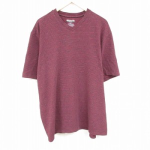 古着 半袖 Tシャツ メンズ 無地 大きいサイズ ロング丈 Vネック エンジ XLサイズ 中古 中古 古着