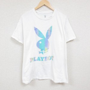 古着 プレイボーイ PLAY BOY 半袖 Tシャツ メンズ ビッグロゴ コットン クルーネック 白 ホワイト XLサイズ 中古 中古 古着