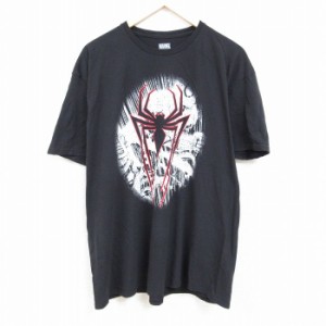 古着 半袖 Tシャツ メンズ マーベル スパイダーマン 大きいサイズ コットン クルーネック 黒 ブラック XLサイズ 中古 中古 古着