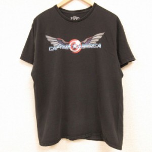 古着 半袖 Tシャツ メンズ マーベル MARVEL キャプテンアメリカ コットン クルーネック 黒 ブラック Lサイズ 中古 中古 古着