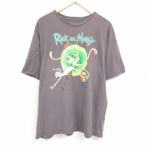 古着 半袖 Tシャツ メンズ アニメ リックアンドモーティ 大きいサイズ コットン クルーネック グレー XLサイズ 中古 中古 古着