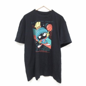 古着 半袖 Tシャツ メンズ アニメ スペースジャム 大きいサイズ コットン クルーネック 黒 ブラック XLサイズ 中古 中古 古着