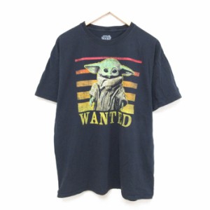 古着 半袖 Tシャツ メンズ ドラマ スターウォーズ STAR WARS グローグー コットン クルーネック 黒 ブラック XLサイズ 中古 中古 古着