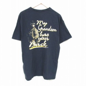 古着 半袖 Tシャツ メンズ ミリタリー 大きいサイズ コットン クルーネック 黒 ブラック XLサイズ 中古 中古 古着