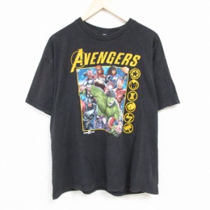 古着 半袖 Tシャツ メンズ アベンジャーズ ミズマーベル ブラックウィドウ 大きいサイズ クルーネック 黒 ブラック XLサイズ  中古 古着