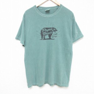 古着 半袖 Tシャツ メンズ クマ クルーネック 青緑 Lサイズ 中古 中古 古着