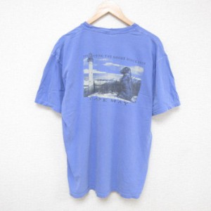 古着 半袖 Tシャツ メンズ CAPE MAY 犬 灯台 大きいサイズ コットン クルーネック 薄紫 パープル XLサイズ 中古 中古 古着