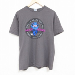 古着 半袖 Tシャツ メンズ キッズハートチャレンジ コットン クルーネック グレー XLサイズ 中古 中古 古着