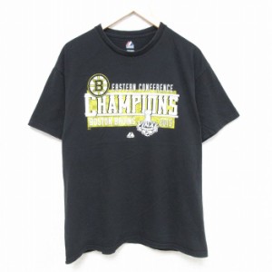 古着 マジェスティック 半袖 Tシャツ メンズ NHL ボストンブルーインズ コットン クルーネック 黒 ブラック アイスホッケー XL 中古 古着