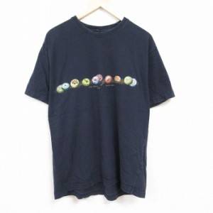 古着 半袖 Tシャツ メンズ 王冠 大きいサイズ コットン クルーネック 黒 ブラック XLサイズ 中古 中古 古着