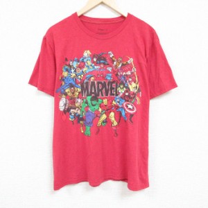 古着 半袖 Tシャツ メンズ マーベル ホークアイ ファルコン ゴーストライダー 大きいサイズ クルーネック 薄エンジ 霜降り XL 中古 古着