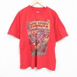 古着 半袖 Tシャツ メンズ マーベル キャプテンアメリカ 大きいサイズ コットン クルーネック 赤 レッド XLサイズ 中古 中古 古着