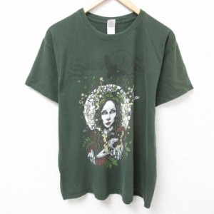 古着 半袖 ロック バンド Tシャツ メンズ スワローザサン コットン クルーネック 濃緑 グリーン Lサイズ 中古 中古 古着