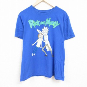 古着 半袖 Tシャツ メンズ アニメ リックアンドモーティ 大きいサイズ コットン クルーネック 青 ブルー XLサイズ 中古 中古 古着