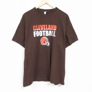 古着 半袖 Tシャツ メンズ NFL クリーブランドブラウンズ 大きいサイズ コットン クルーネック こげ茶 ブラウン アメフト スー 中古 古着