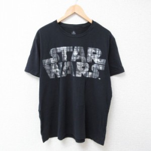 古着 半袖 Tシャツ メンズ ディズニー DISNEY スターウォーズ STAR WARS 大きいサイズ コットン クルーネック 黒 ブラック XL 中古 古着