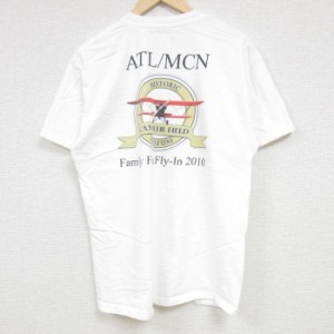 古着 ヘインズ Hanes 半袖 Tシャツ メンズ 飛行機 コットン クルーネック 白 ホワイト Lサイズ 中古 中古 古着