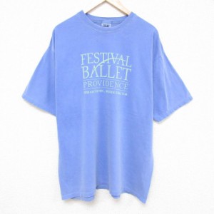 古着 半袖 Tシャツ メンズ FESTIVAL BALLET 大きいサイズ コットン クルーネック 水色 XLサイズ 中古 中古 古着