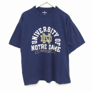 古着 ラッセル 半袖 Tシャツ メンズ ノートルダム 大学 ファイティング アイリッシュ コットン クルーネック 紺 ネイビー XLサ 中古 古着