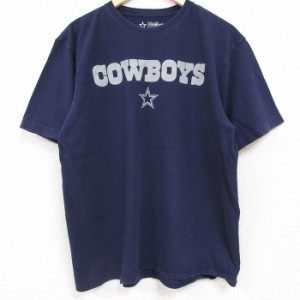 古着 半袖 Tシャツ メンズ NFL ダラスカウボーイズ コットン クルーネック 濃紺 ネイビー アメフト スーパーボウル Lサイズ 中 中古 古着