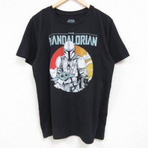 古着 半袖 Tシャツ メンズ ドラマ スターウォーズ STAR WARS マンダロリアン ベビーヨーダ クルーネック 黒 ブラック Lサイズ  中古 古着