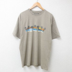 古着 半袖 Tシャツ メンズ Newpost Blue 海 ヤシの木 クルーネック 薄茶 ブラウン 霜降り XLサイズ 中古 中古 古着