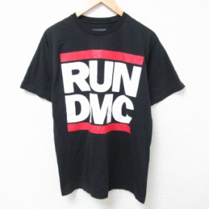 古着 半袖 ヒップホップ ラップ Tシャツ メンズ RUN DMC コットン クルーネック 黒 ブラック Lサイズ 中古 中古 古着