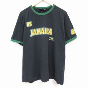 古着 半袖 Tシャツ メンズ ジャマイカ 大きいサイズ コットン クルーネック 黒 ブラック リンガー XLサイズ 中古 中古 古着