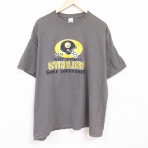 古着 半袖 Tシャツ メンズ NFL ピッツバーグスティーラーズ 大きいサイズ コットン クルーネック グレー アメフト スーパーボ 中古 古着