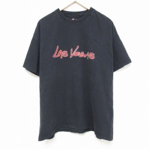 古着 ヘインズ Hanes 半袖 Tシャツ メンズ ラスベガス 大きいサイズ コットン クルーネック 黒 ブラック XLサイズ 中古 中古 古着