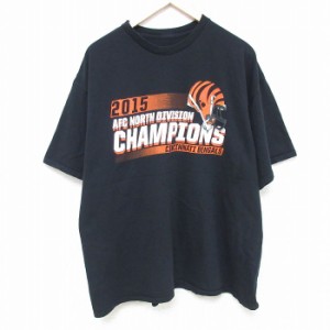 古着 半袖 Tシャツ メンズ NFL シンシナティベンガルズ 大きいサイズ コットン クルーネック 黒 ブラック アメフト スーパーボ 中古 古着