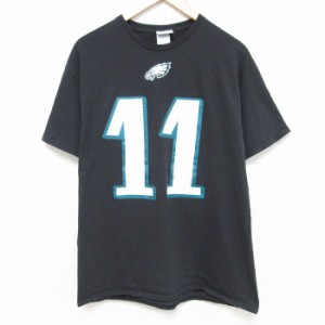 古着 マジェスティック 半袖 Tシャツ メンズ NFL フィラデルフィアイーグルス カーソン ウェンツ 11 コットン クルーネック 黒 中古 古着