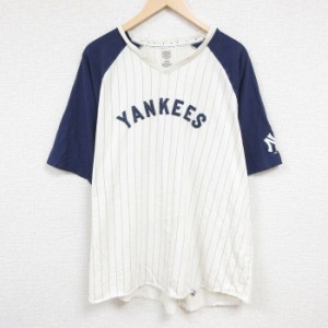 古着 マジェスティック 半袖 Tシャツ メンズ MLB ニューヨークヤンキース ツートンカラー 大きいサイズ ラグラン Vネック 白他 中古 古着