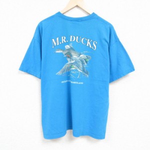 古着 M.R.DUCKS 半袖 Tシャツ メンズ カモ 大きいサイズ コットン クルーネック 水色 spe XLサイズ 中古 中古 古着