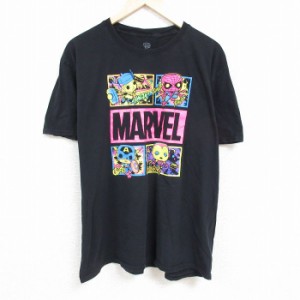 古着 半袖 Tシャツ メンズ POP マーベル マイティーソー キャプテンアメリカ 大きいサイズ コットン クルーネック 黒 ブラック 中古 古着