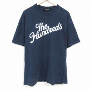 古着 半袖 Tシャツ メンズ THE HUNDREDS ビッグロゴ 大きいサイズ コットン クルーネック 濃紺 ネイビー XLサイズ 中古 中古 古着