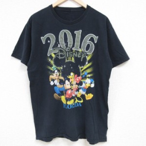 古着 半袖 Tシャツ メンズ ディズニー DISNEY ミッキー MICKEY MOUSE クルーネック 黒 ブラック Lサイズ 中古 中古 古着