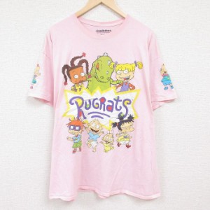 古着 半袖 Tシャツ メンズ アニメ ニコロデオン ラグラッツ レプター チャッキー 大きいサイズ コットン クルーネック 薄ピン 中古 古着