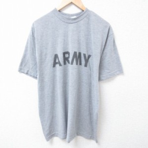 古着 半袖 Tシャツ メンズ ミリタリー アーミー ARMY ポリエステル クルーネック USA製 グレー 霜降り XLサイズ 中古 中古 古着