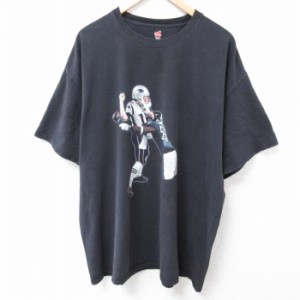 古着 ヘインズ Hanes 半袖 Tシャツ メンズ アメフト 大きいサイズ コットン クルーネック 黒 ブラック XLサイズ 中古 中古 古着