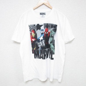 古着 半袖 Tシャツ メンズ マーベル スパイダーマン ハルク クルーネック 白 ホワイト XLサイズ 中古 中古 古着