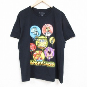 古着 半袖 Tシャツ メンズ ニコロデオン アニメ スポンジボブ イカルドテンタクルズ パトリック コットン クルーネック 黒 ブ 中古 古着