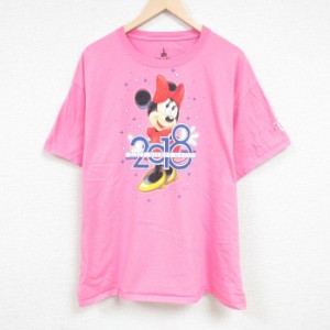 古着 ヘインズ Hanes 半袖 Tシャツ メンズ ディズニー DISNEY ミニーマウス 大きいサイズ コットン クルーネック ピンク XLサ 中古 古着