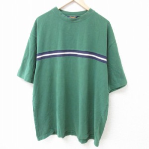 古着 ウールリッチ WOOLRICH 半袖 Tシャツ メンズ ボーダーライン 鹿の子 大きいサイズ コットン クルーネック 緑 グリーン sp 中古 古着